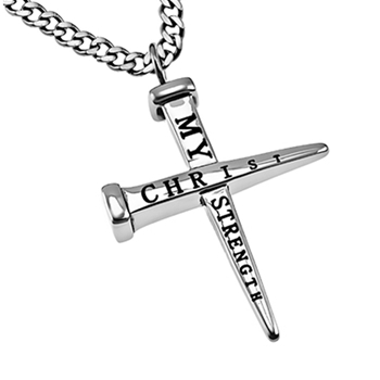 Christ My Strength Nails Cross Necklace