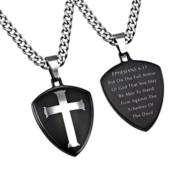 Armor Of God Black Shield Cross Necklace