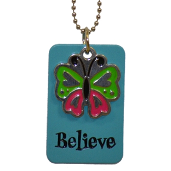 Believe Dog Tag With Butterfly