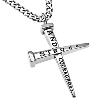 Strong And Courageous Nails Cross Necklace