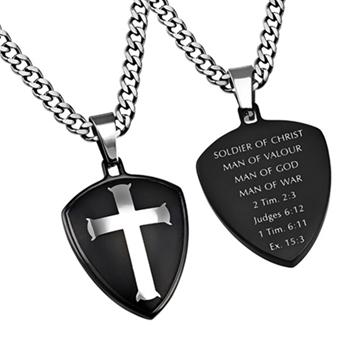 Man Of War Black Shield Cross Necklace