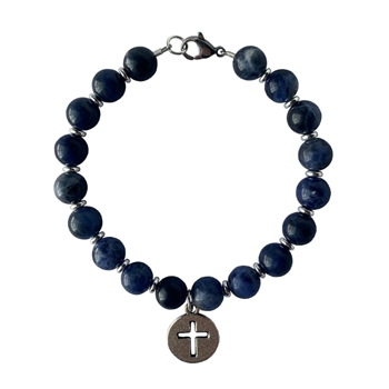 Sodalite Gemstone Cross Christian Bracelet