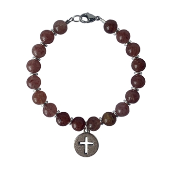 Strawberry Quartz Gemstone Cross Christian Bracelet