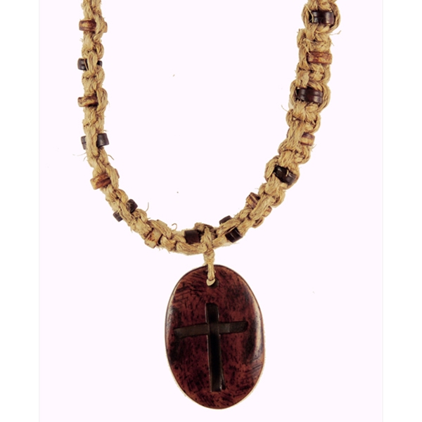Macrame Wood Cross Necklace