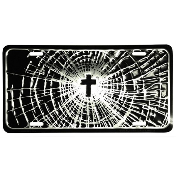 Cross Shattered Glass License Plate