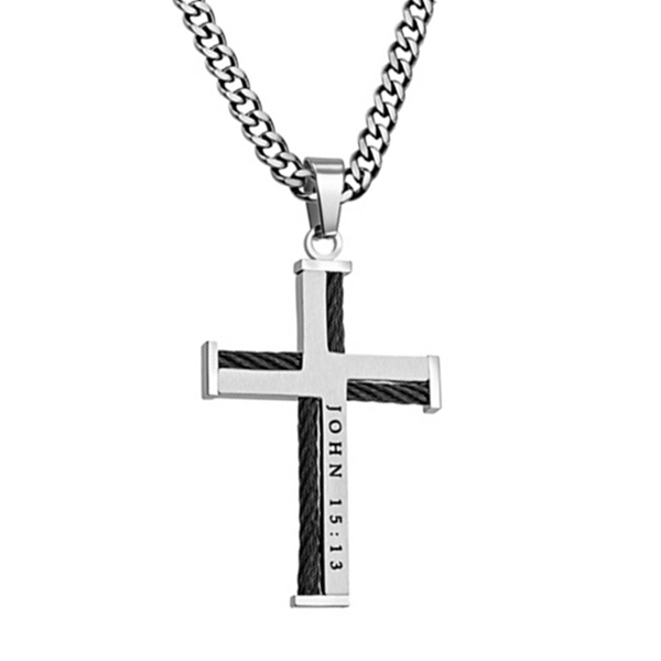 FORGIVEN JEWELRY Rugged Cross Necklace Dark Metal Color Finish