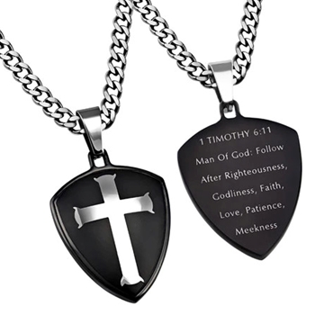 Man Of God Black Shield Cross Christian Necklace